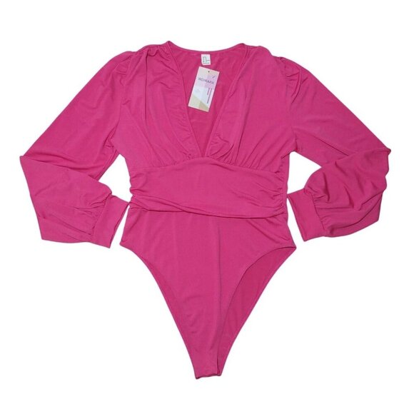 Womens Wdirara Pink Long Sleeve Bodysuit, Size XL. NWT - Picture 1 of 9